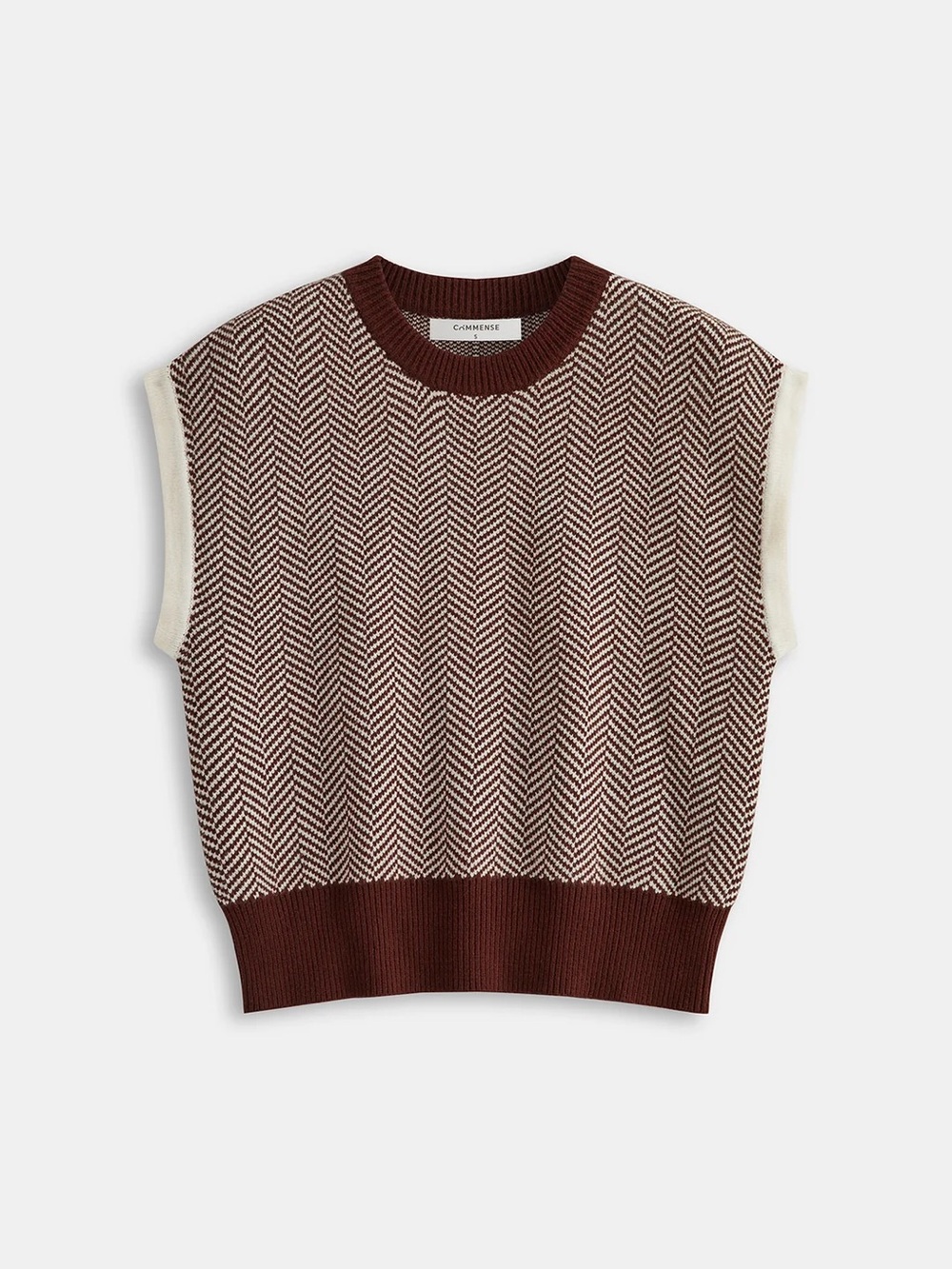 Commense Brown & Cream Herringbone Knit Vest
